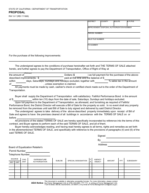 Form RW12-7 Proposal - California