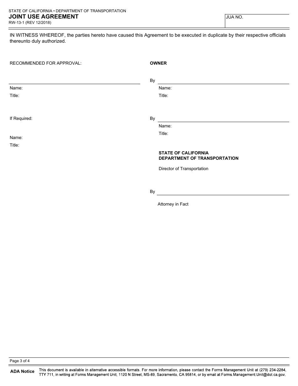 Form RW-13-01 Joint Use Agreement - California, Page 3