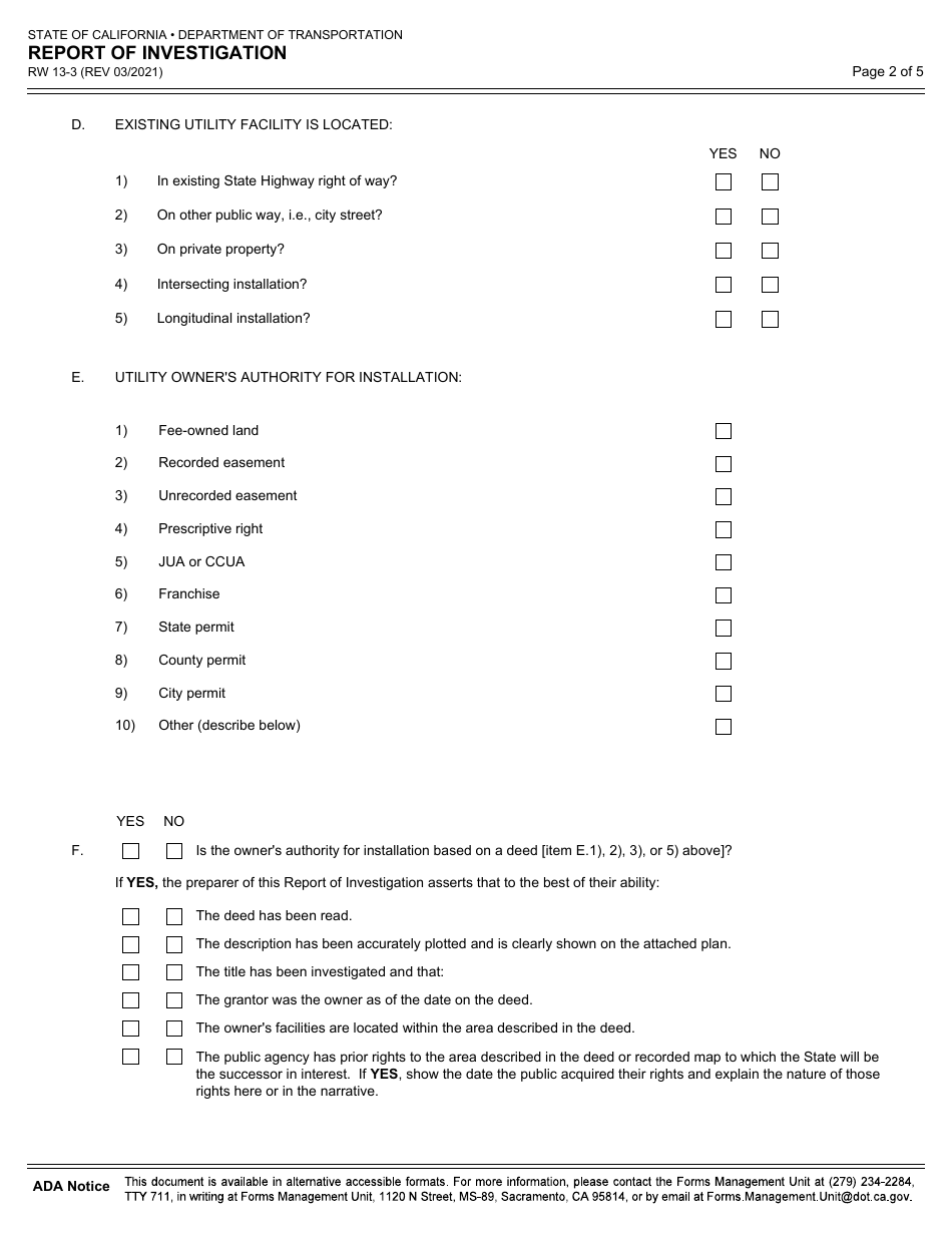 Form RW13-3 Report of Investigation - California, Page 2