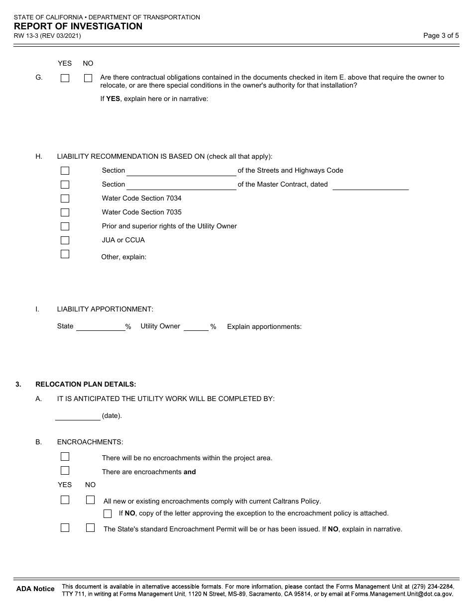 Form RW13-3 Report of Investigation - California, Page 3
