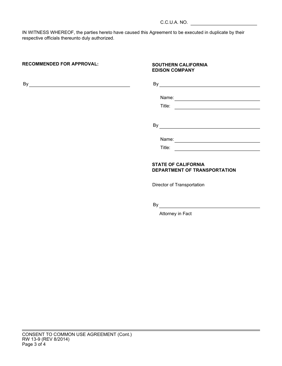 Form RW13-9 Consent to Common Use Agreement - Southern California Edison Company - California, Page 3