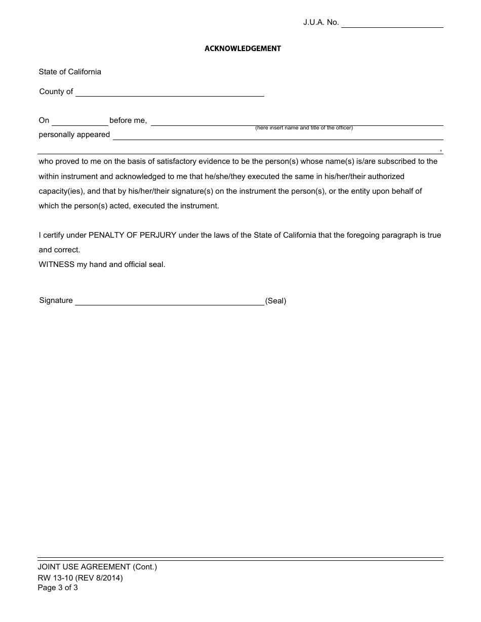 Form RW13-10 Joint Use Agreement - Central Valley Project - California, Page 3