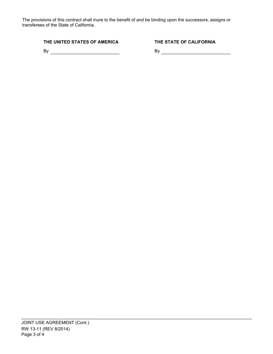Form RW13-11 Joint Use Agreement - Central Valley Project - California, Page 3