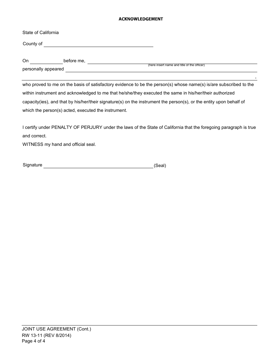 Form RW13-11 Joint Use Agreement - Central Valley Project - California, Page 4