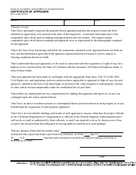 Form RW7-6 Certificate of Appraiser - California