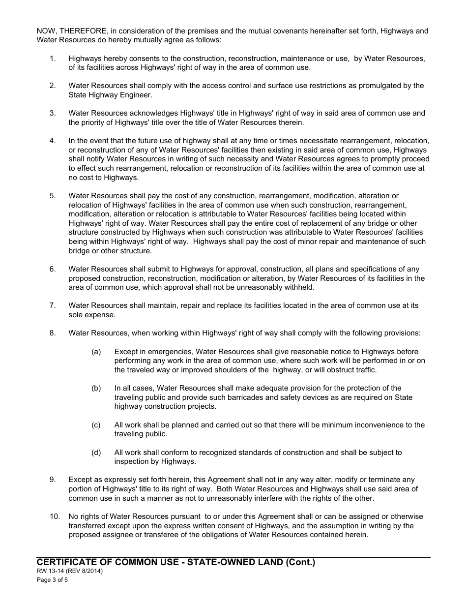 Form RW13-14 Certificate of Common Use Department of Water Resources Certificate of Common Use (State-Owned Land) - California, Page 3