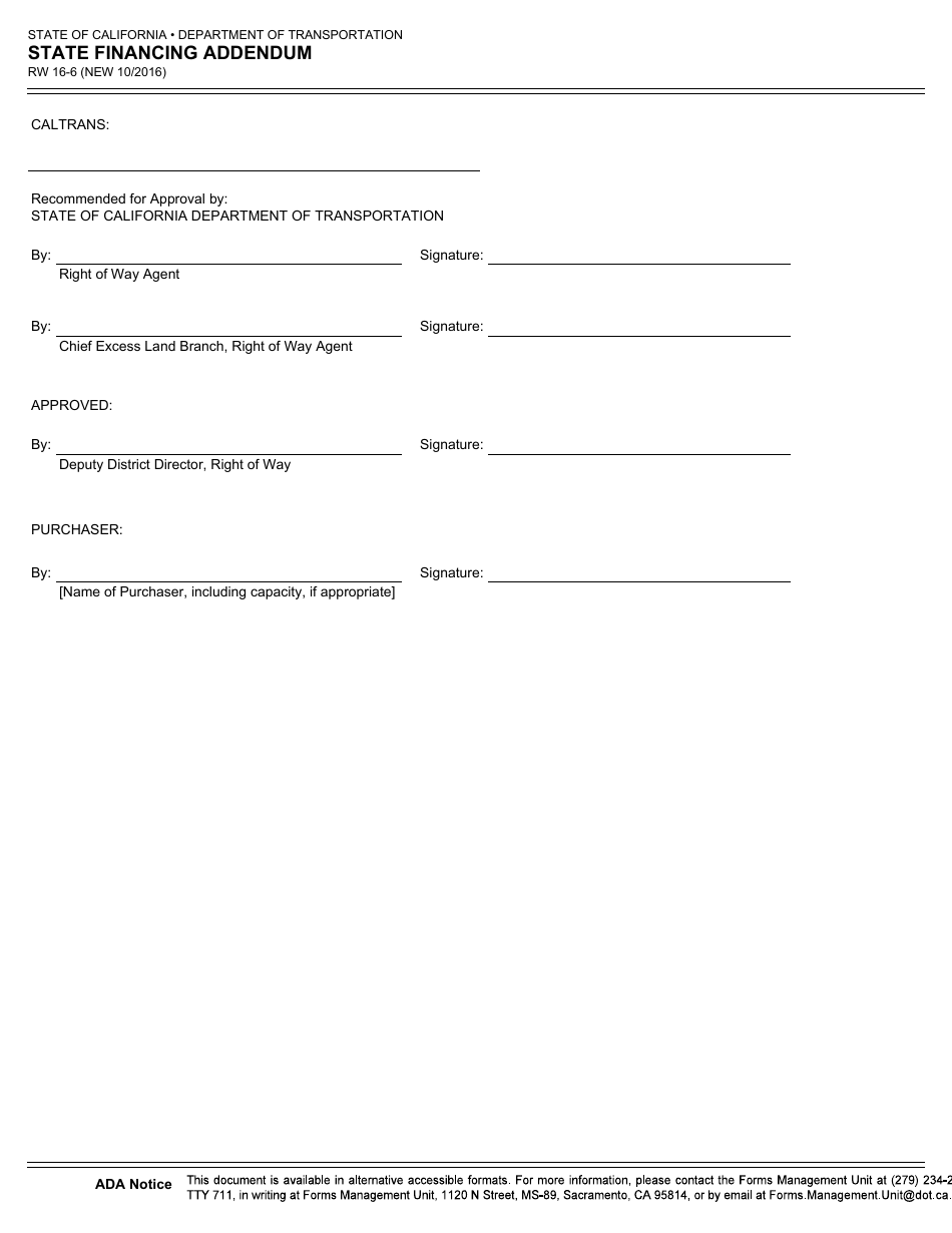 Form RW16-6 State Financing Addendum - California, Page 2