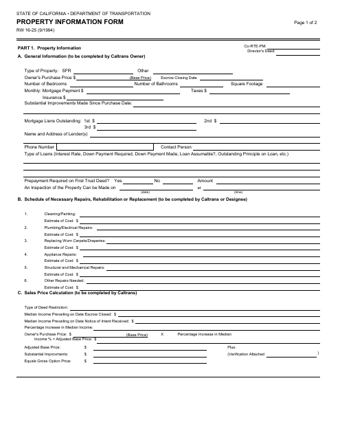 Form RW16-25  Printable Pdf