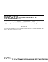 Form RW13-13 Certificate of Common Use Department of Water Resources Certificate of Common Use (Water Resources-Owned Land) - California