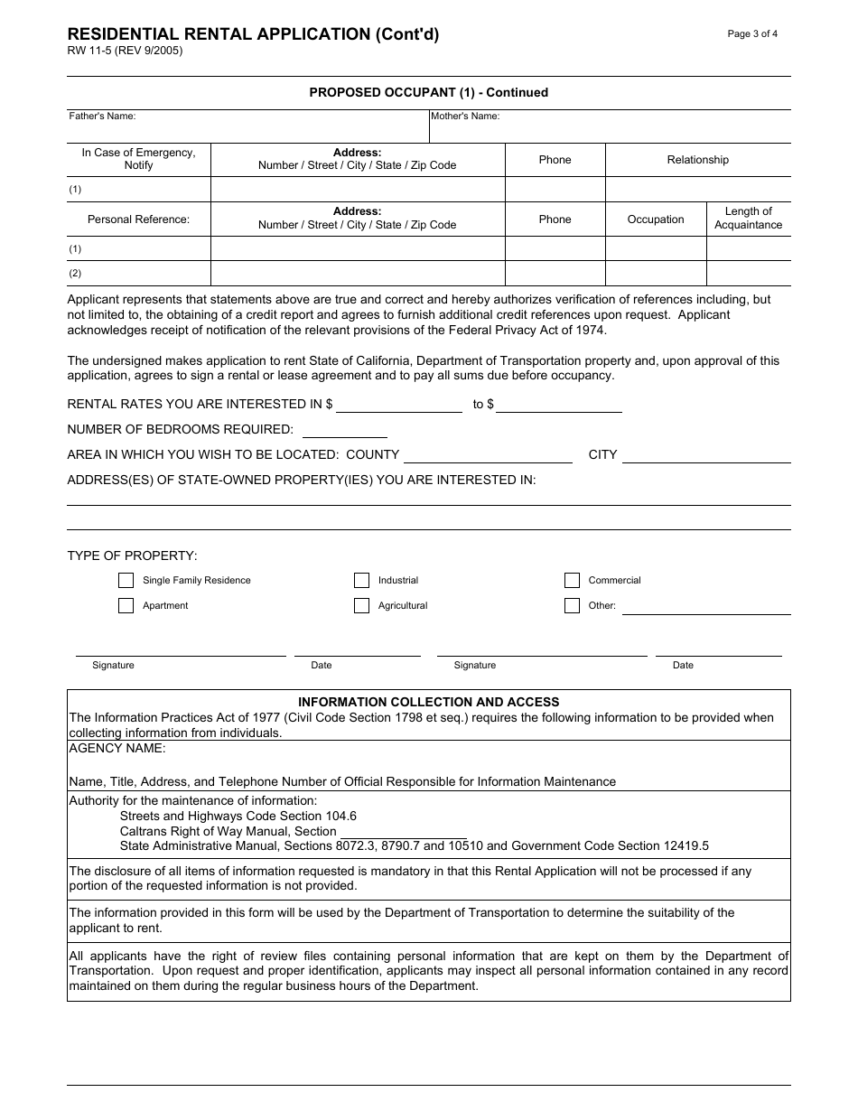 Form RW11-5 Residential Rental Application - California, Page 3