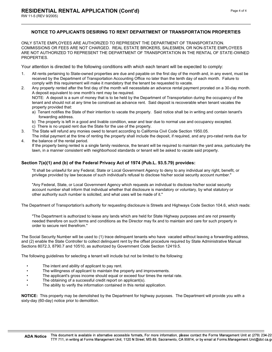 Form RW11-5 Residential Rental Application - California, Page 4