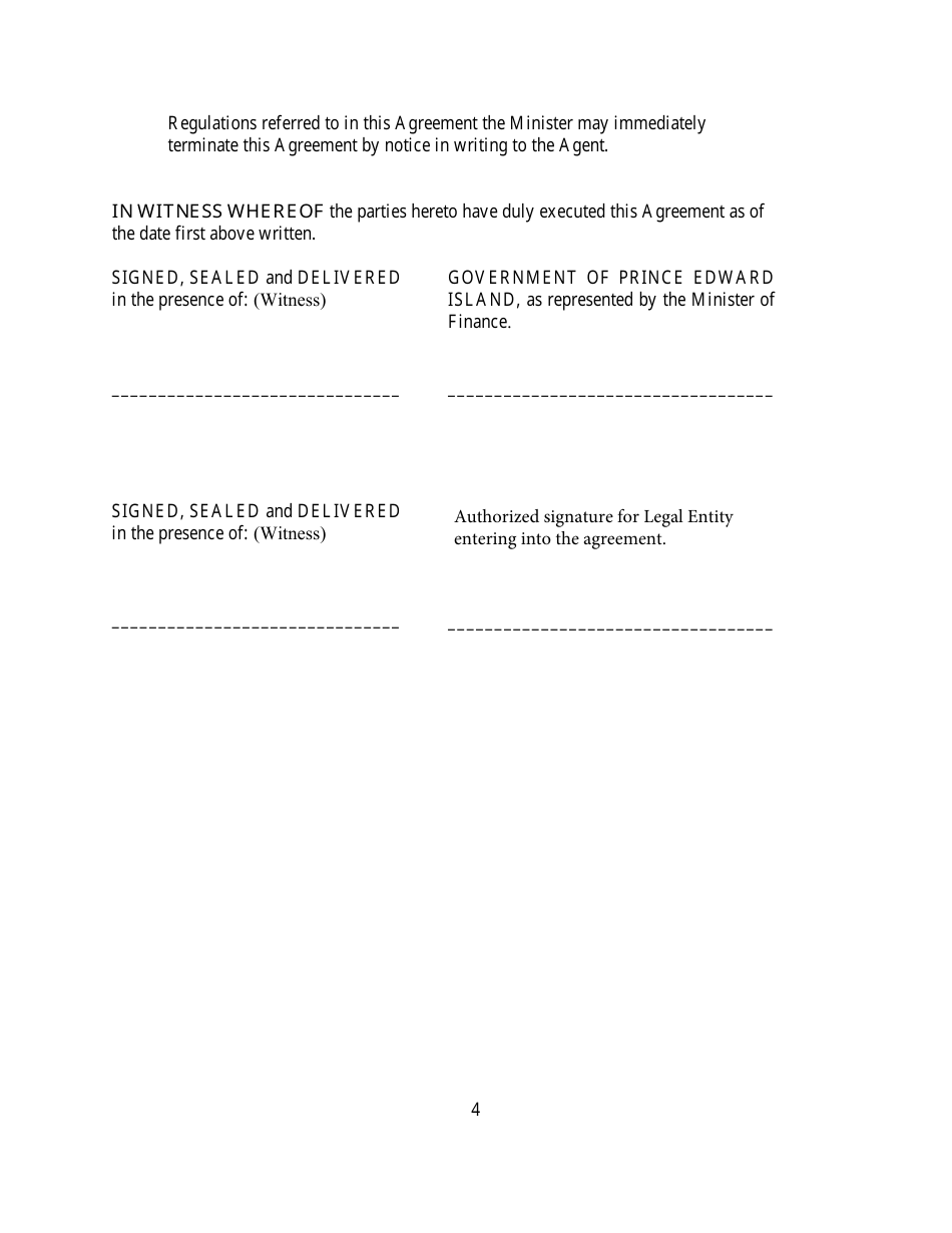 Wholesaler Agency Agreement - Prince Edward Island, Canada, Page 4