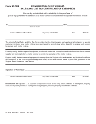 Document preview: Form ST-10B Sales and Use Tax Certificate of Exemption - Virginia
