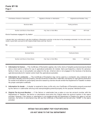 Form ST-18 Sales and Use Tax Certificate of Exemption - Virginia, Page 2