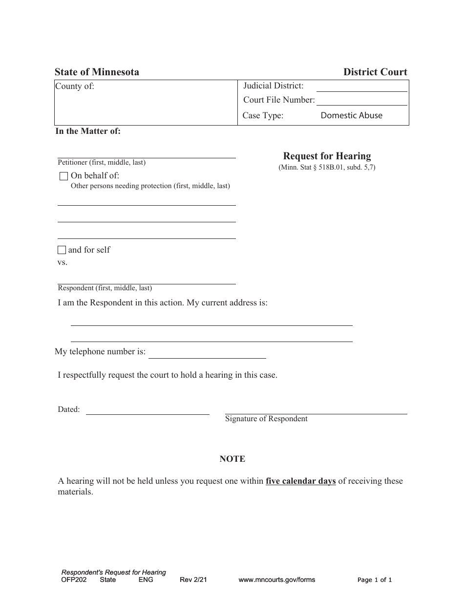 Form OFP202 Download Fillable PDF or Fill Online Request for Hearing ...