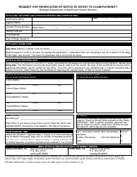 Document preview: Form DCH-0569-VER-ICP Request for Verification of Notice of Intent to Claim Paternity - Michigan