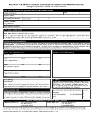 Document preview: Form DCH-0569-AOP-VER Request for Verification of a Michigan Affidavit of Parentage Record - Michigan