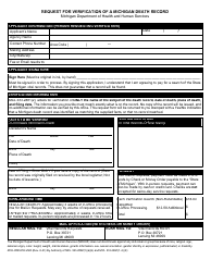 Document preview: Form DCH-0569-DX-VER Request for Verification of a Michigan Death Record - Michigan