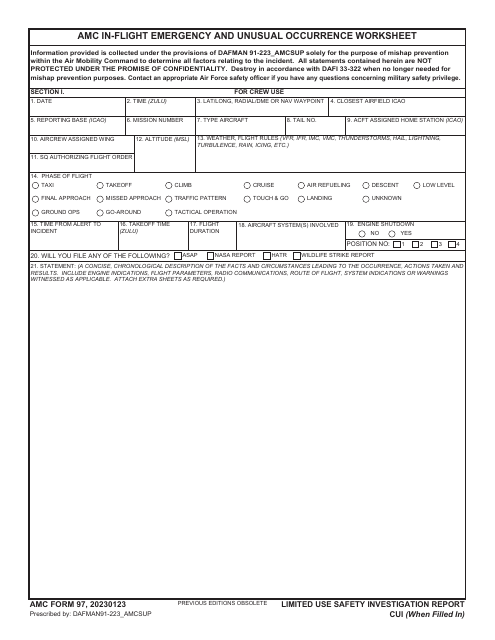 AMC Form 97 AMC In-Flight Emergency and Unusual Occurence Worksheet