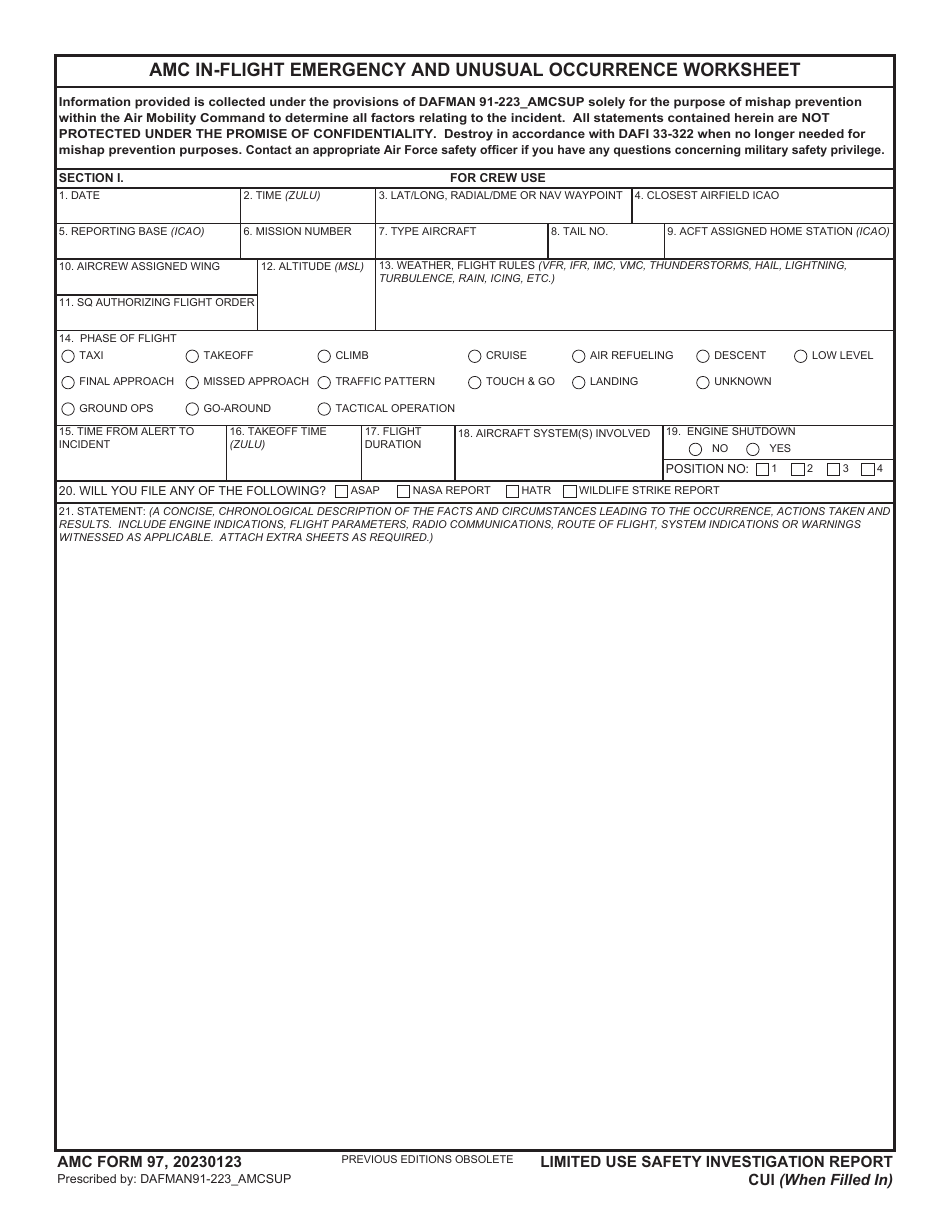 AMC Form 97 AMC In-Flight Emergency and Unusual Occurence Worksheet, Page 1