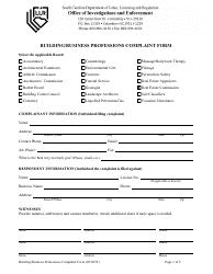 Building/Business Professions Complaint Form - South Carolina