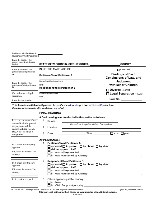 Form FA-4160VA  Printable Pdf