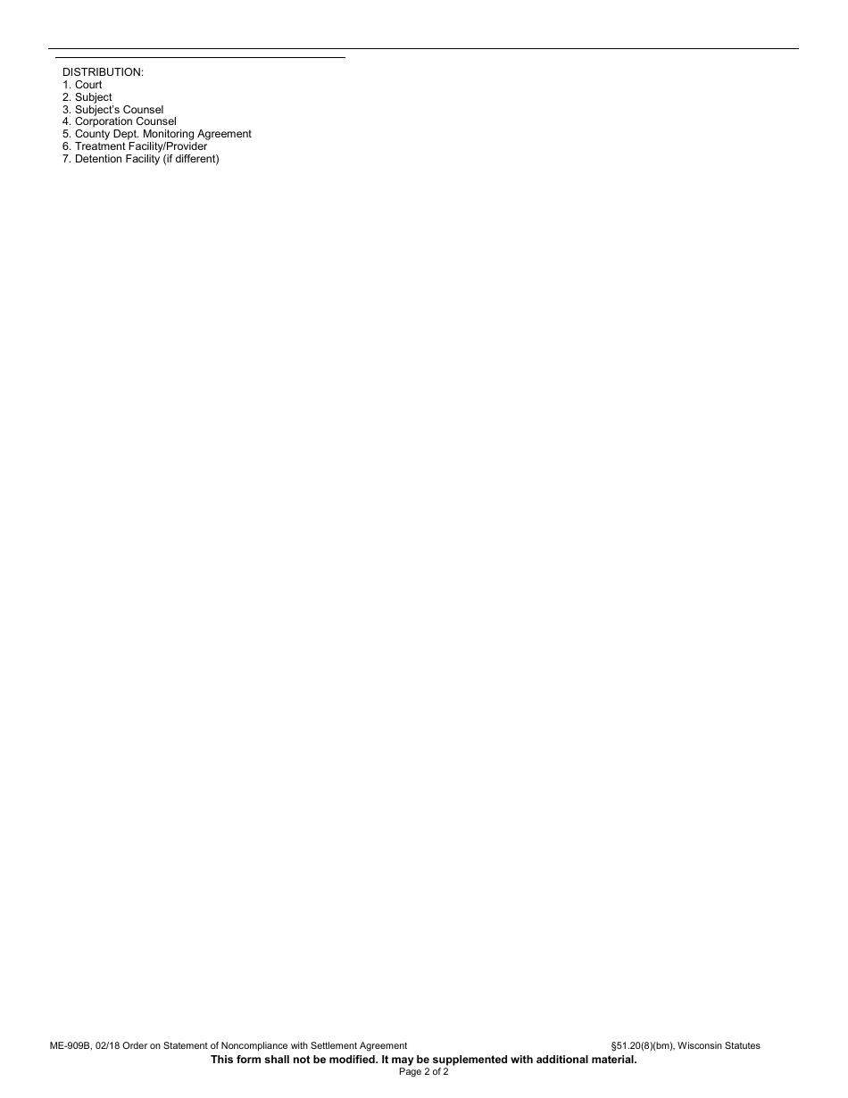 Form ME-909B Order on Statement of Noncompliance With Settlement Agreement - Wisconsin, Page 2