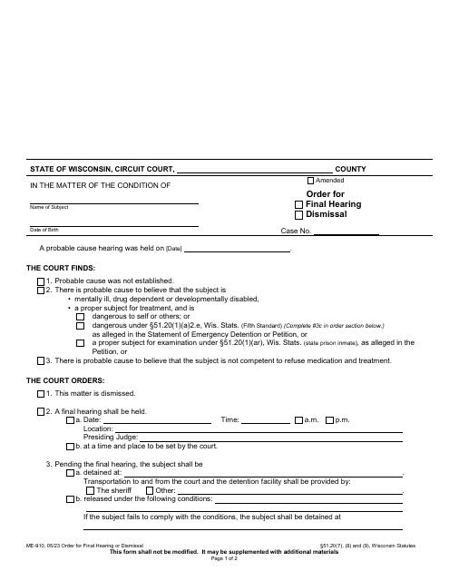 Form ME-910  Printable Pdf