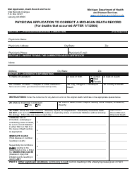 Form DCH-0862 Physician Application to Correct a Michigan Death Record (For Deaths That Occurred After 1/1/2004) - Michigan
