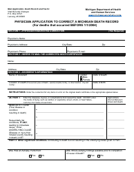 Form DCH-0862 DX BEFORE Physician Application to Correct a Michigan Death Record (For Deaths That Occurred Before 1/1/2004) - Michigan