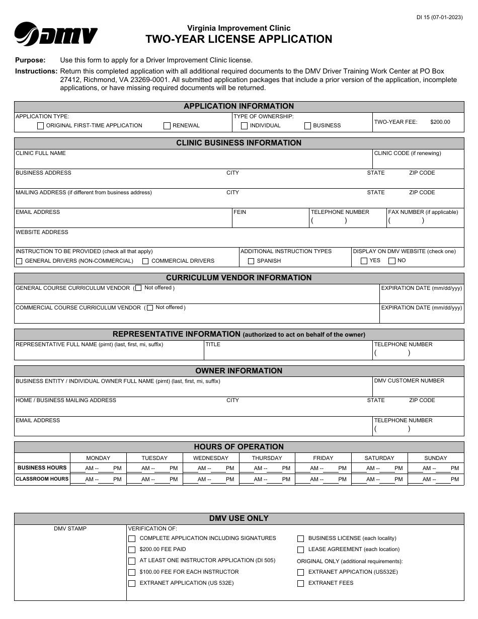 Form Di15 Fill Out Sign Online And Download Fillable Pdf Virginia Templateroller 8319