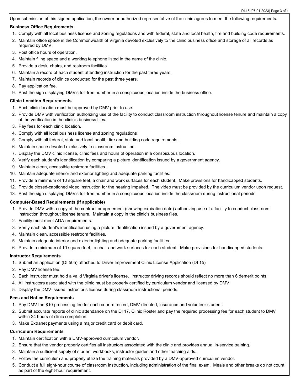Form DI15 Two-Year License Application - Virginia, Page 3