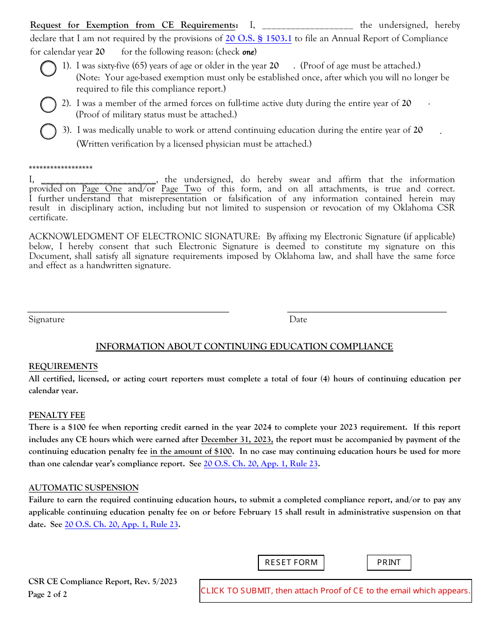 Annual Report of Compliance for Oklahoma Certified Shorthand Reporters - Oklahoma, Page 2