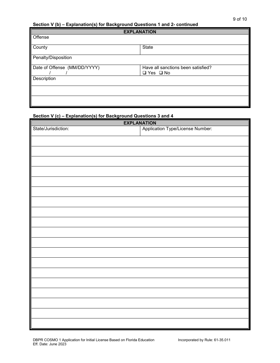 Form DBPR COSMO1 Application for Initial License Based on Florida Education - Florida, Page 10