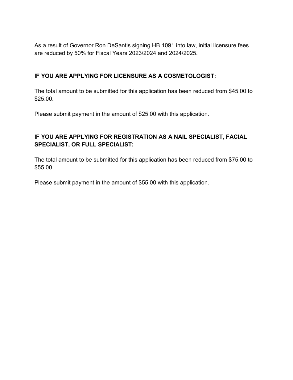 Form DBPR COSMO1 Application for Initial License Based on Florida Education - Florida, Page 1