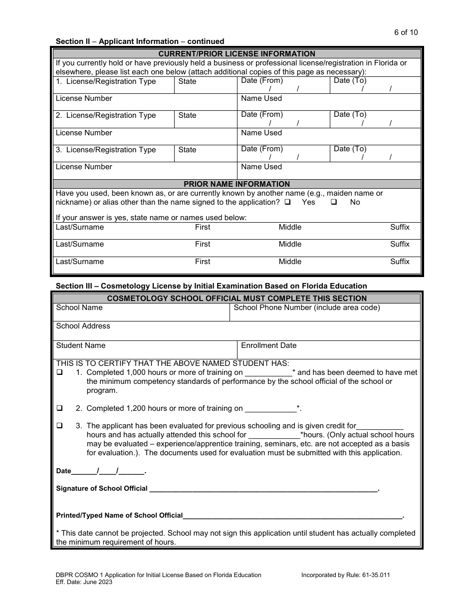Form DBPR COSMO1 Application for Initial License Based on Florida Education - Florida, Page 7