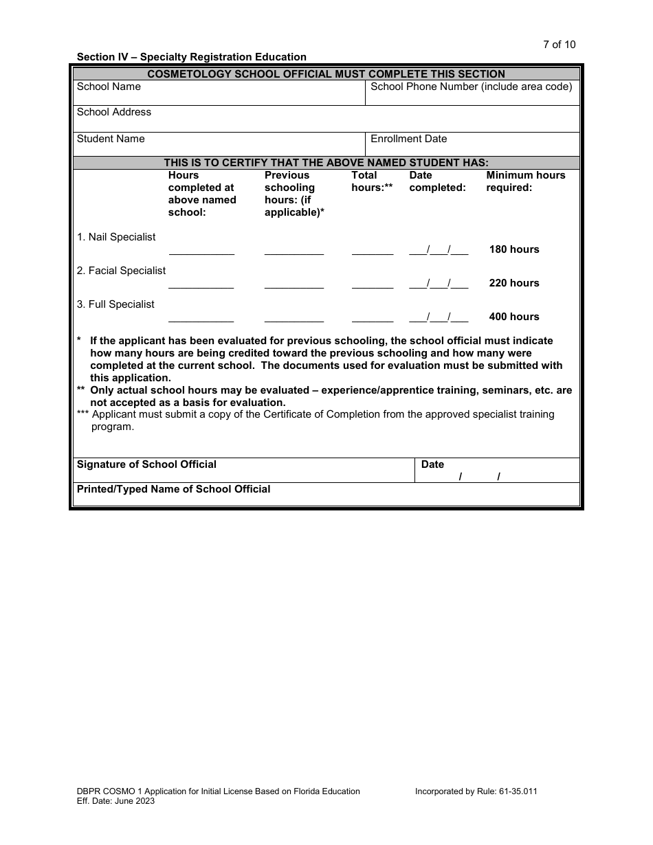 Form DBPR COSMO1 Application for Initial License Based on Florida Education - Florida, Page 8