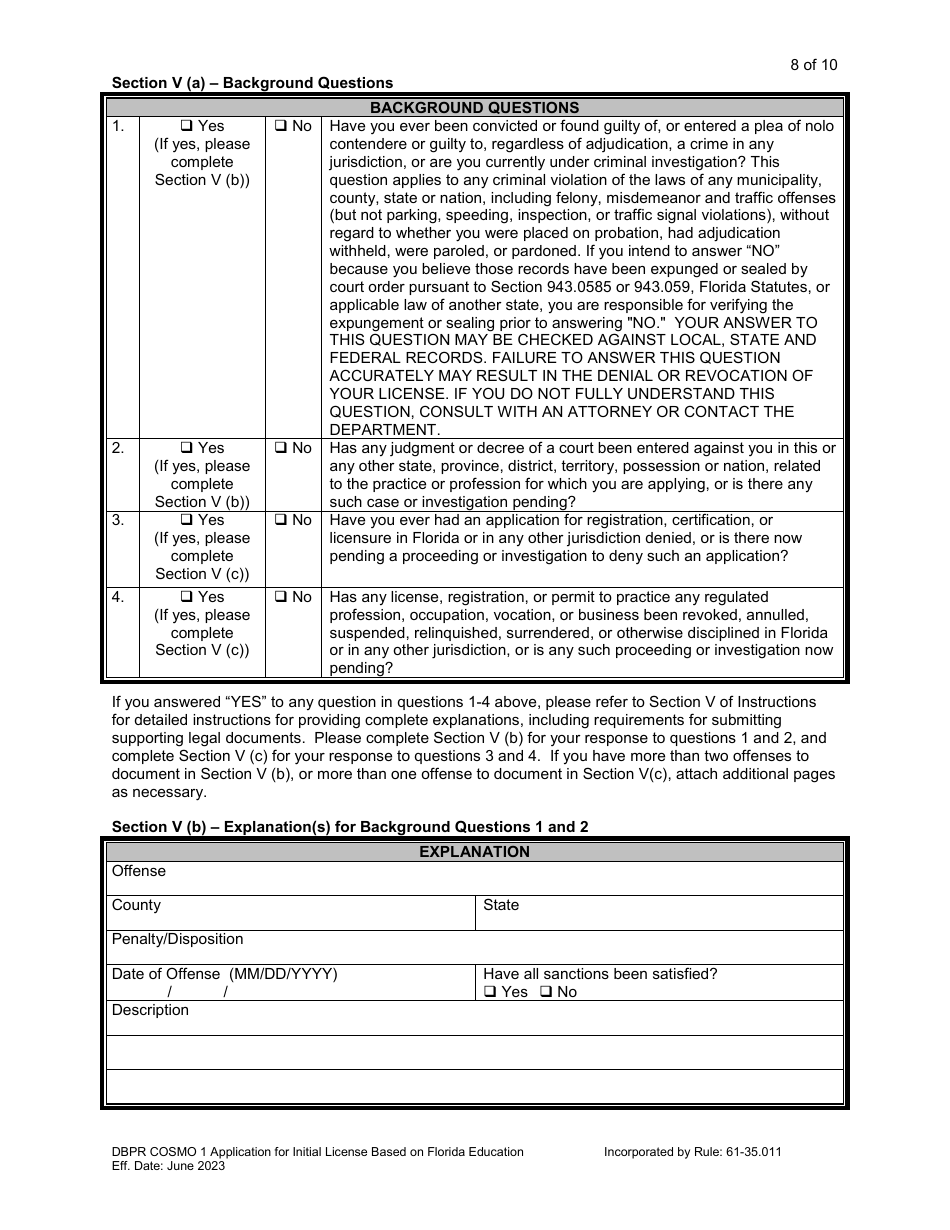 Form DBPR COSMO1 Application for Initial License Based on Florida Education - Florida, Page 9