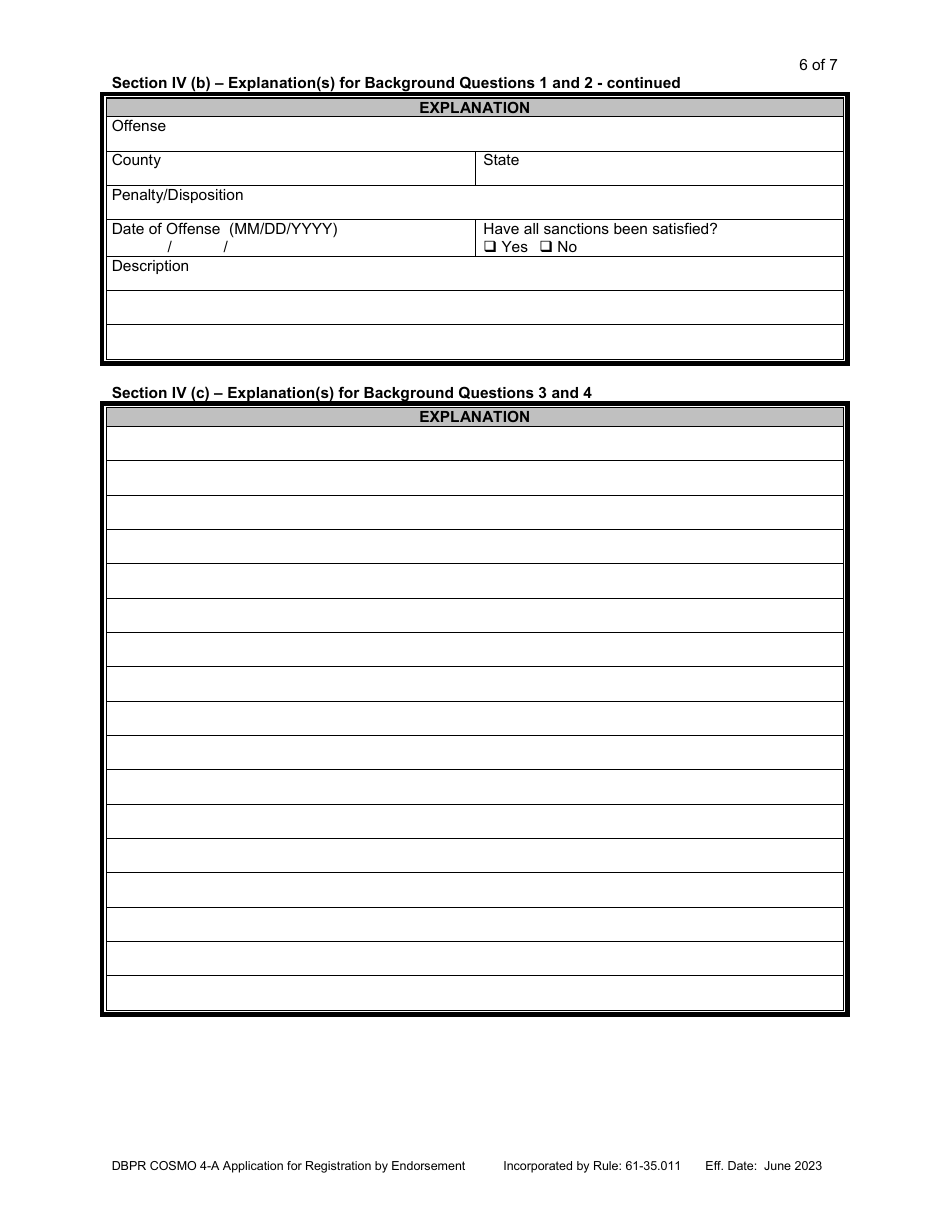 Form DBPR COSMO4-A Application for Registration by Endorsement - Florida, Page 7
