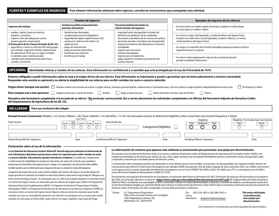 Modelo De Formulario De Elegibilidad De Ingresos Para Beneficios Comidas - Arizona (Spanish), Page 2