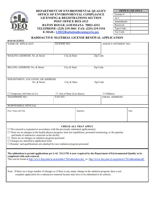 Form RAD-40  Printable Pdf