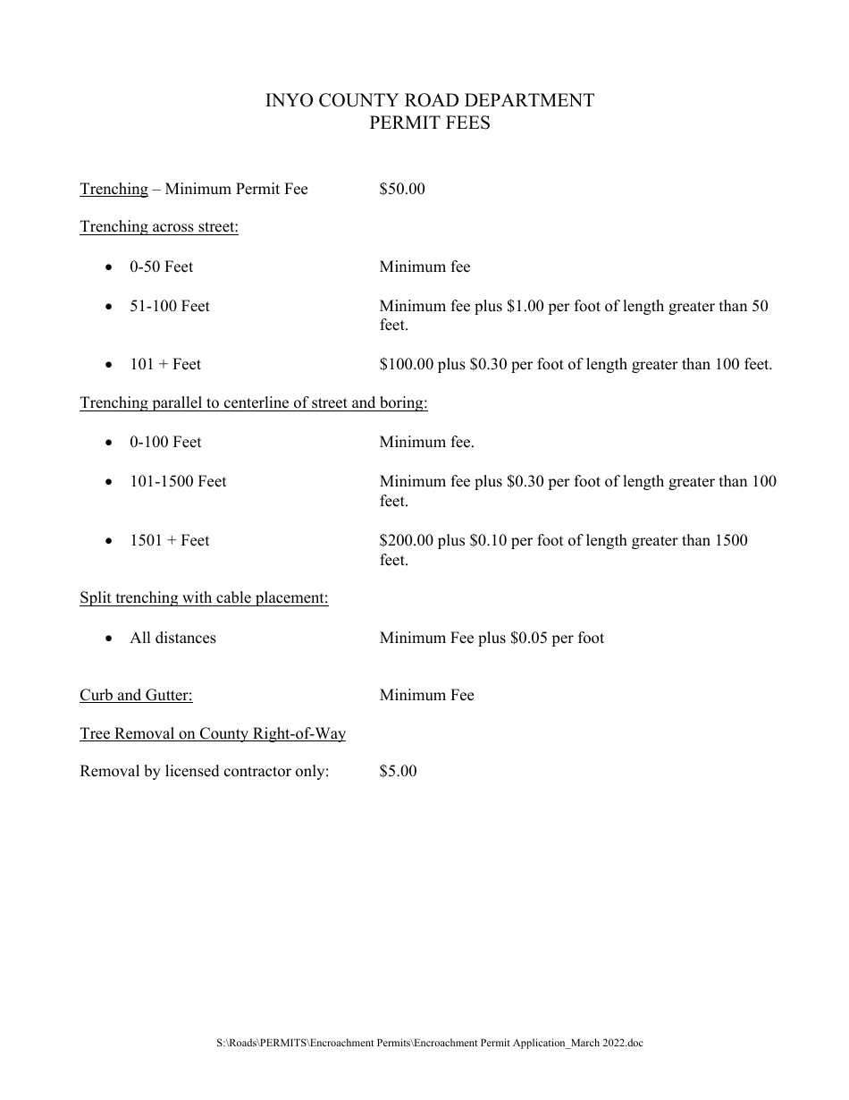 Application for an Encroachment Permit to Perform Work in the Right-Of-Way of Inyo County Roads - Inyo County, California, Page 3