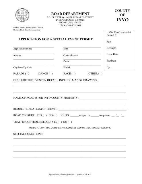 Application for a Special Event Permit - Inyo County, California