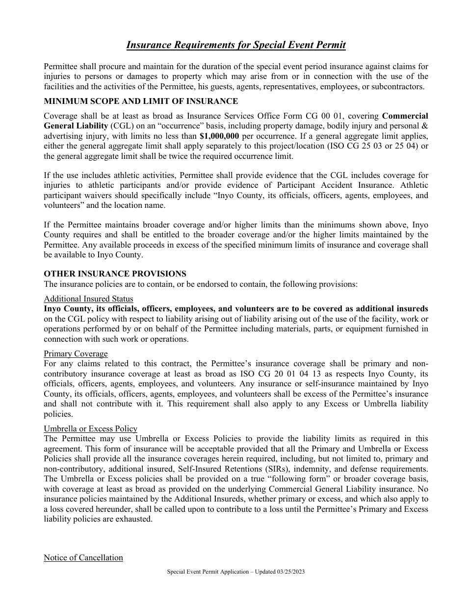 Application for a Special Event Permit - Inyo County, California, Page 4