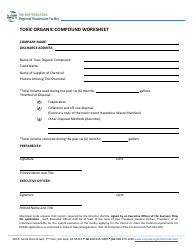 Document preview: Toxic Organic Compound Worksheet - City of San Jose, California