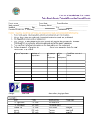 Document preview: Electrical Worksheet for Events - Palm Beach County, Florida