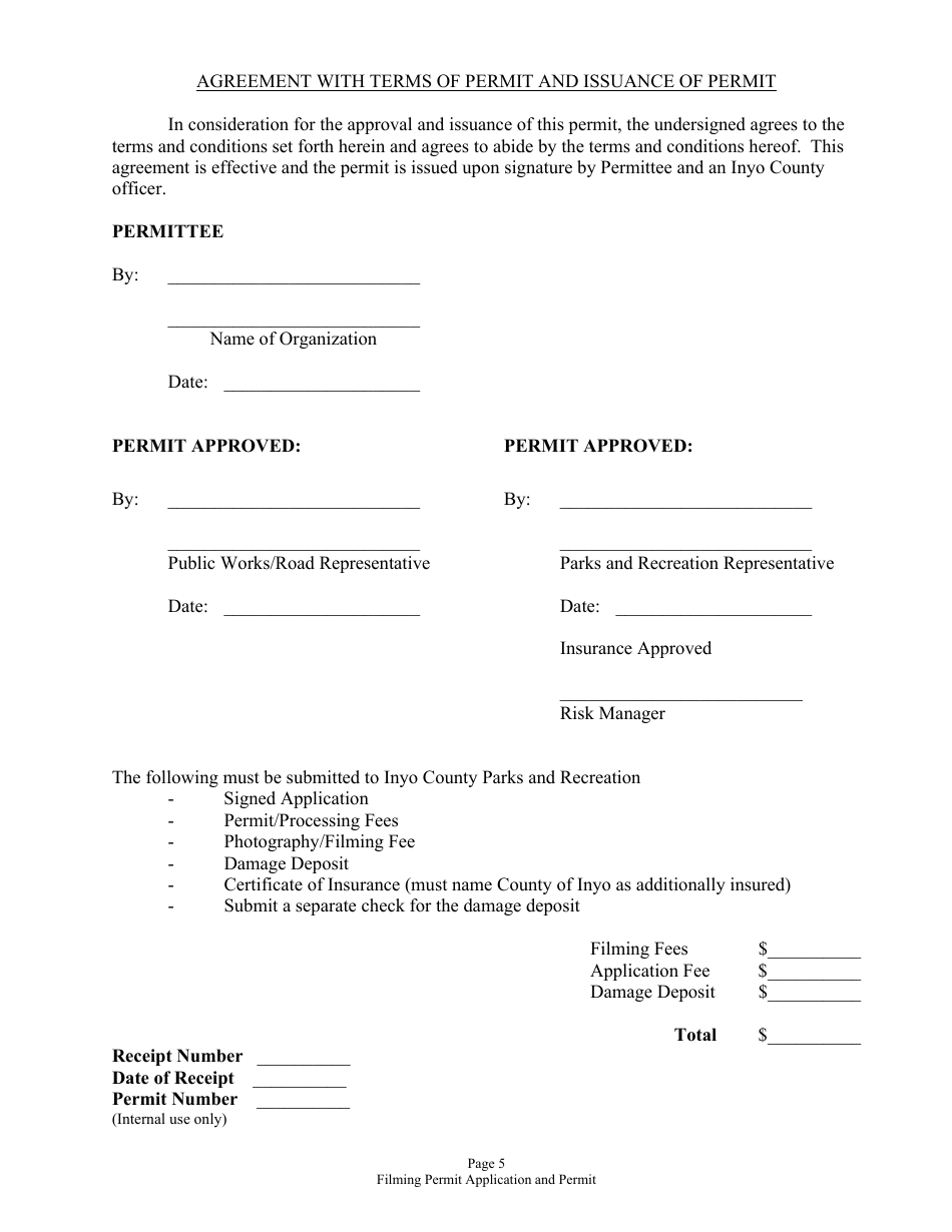 Inyo County Commercial Photography and Filming Application and Permit - Inyo County, California, Page 5