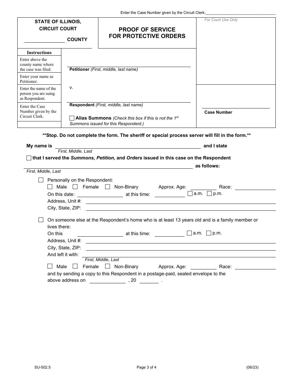 Form SU-502.5 Summons - Protective Orders - Illinois, Page 3