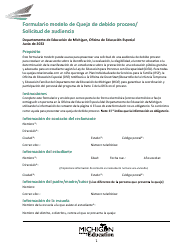 Document preview: Formulario Modelo De Queja De Debido Proceso/Solicitud De Audiencia - Michigan (Spanish)