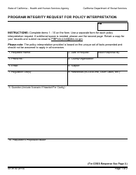Document preview: Form WTW50 Program Integrity Request for Policy Interpretation - California